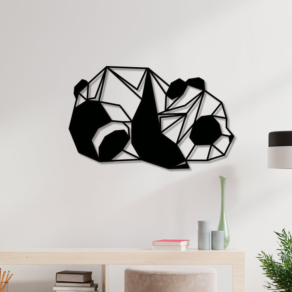 Escultura de Parede em MDF Panda Geométrico Deitado