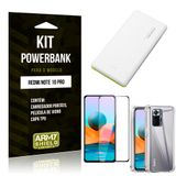 Kit Redmi Note 10 Pro Carregador Portátil 5K Tipo C +Capa Anti Impacto +Película Vidro 3D-Armyshield