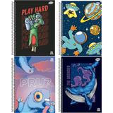 Kit 4 Cadernos Espiral Capa Dura 1x1 - 96 Folhas - Animativa Masculino - São Domingos Sao Domingos