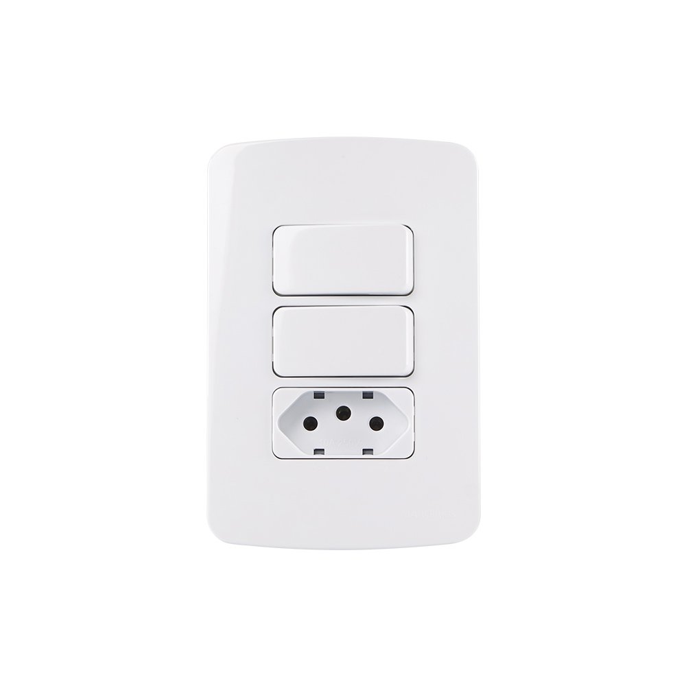 Interruptor Paralelo Duplo 10a E Tomada 2p+t 10a Margirius B3 Com Placa 4x2 Branco