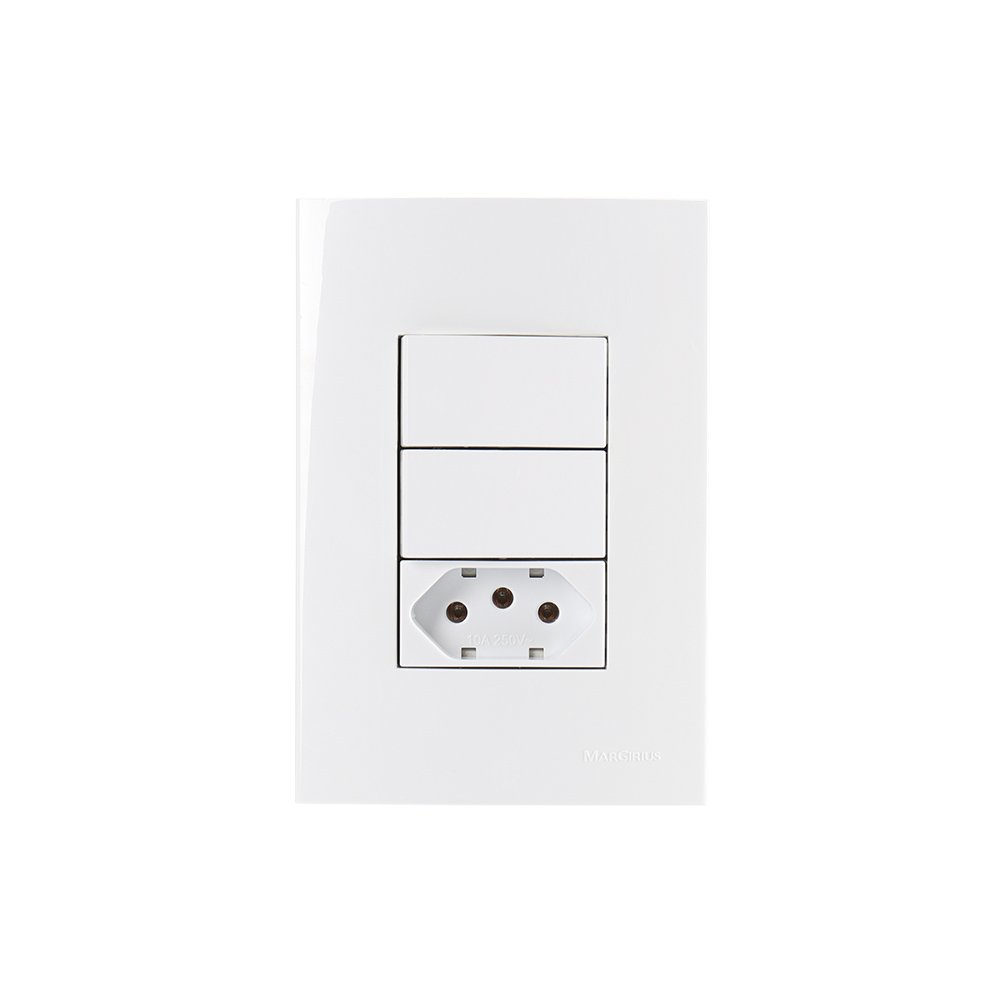 Interruptor Paralelo Duplo 10a E Tomada 2p+t 20a Margirius Sleek Com Placa 4x2 Branco