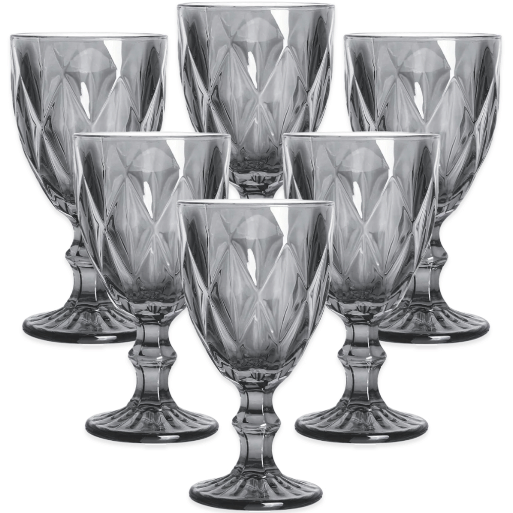 Jogo De 6 Taças De Vidro Diamond Grafite 340ml Viva Flor