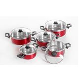 Kit 5 Panelas Com Tampa De Vidro Alumínio Grosso - Vermelho