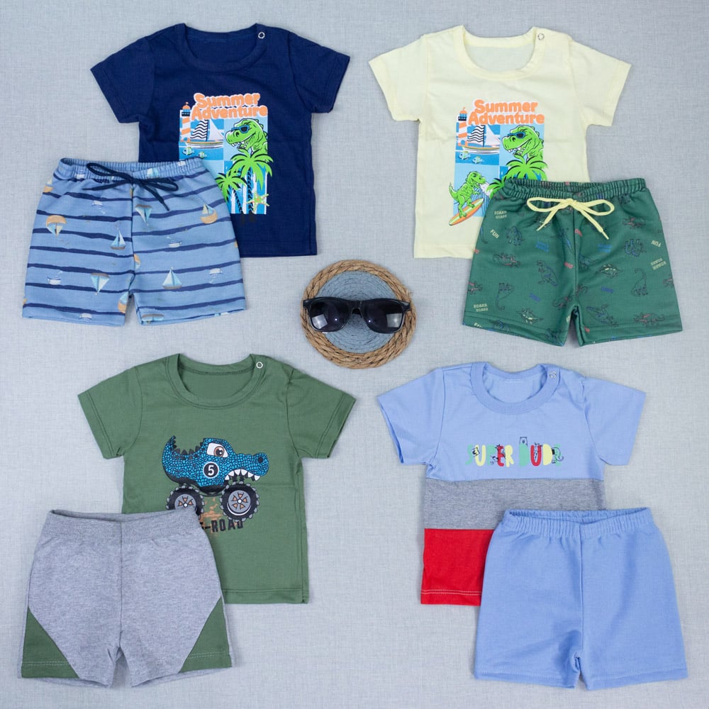 Conjunto Bebê Menino Verão Feliz Camiseta Estampada Bermuda
