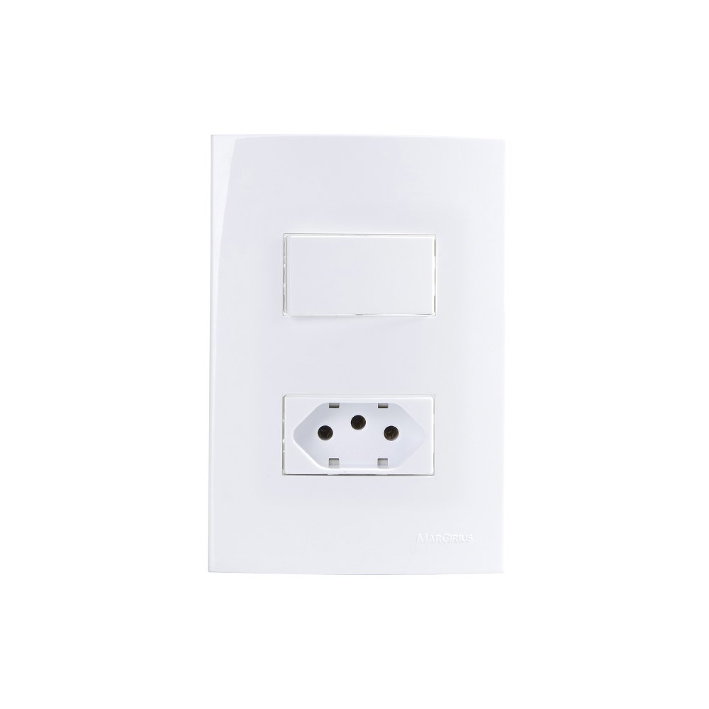 Interruptor Simples 10a E Tomada 2p+t 10a Margirius Sleek Com Placa 4x2 Branco
