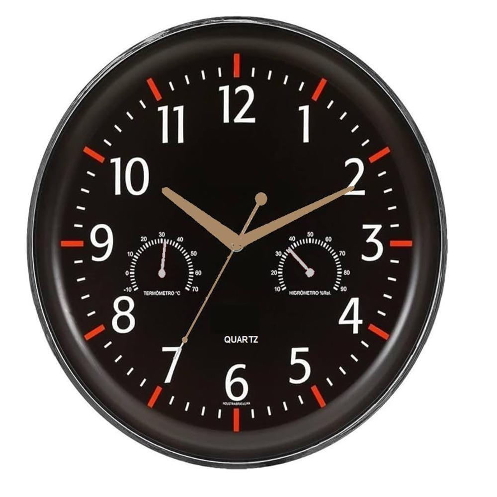 Relogio Parede Termometro Higrometro Medidor Temperatura Decorativo Escritorio Vintage Preto Luxo