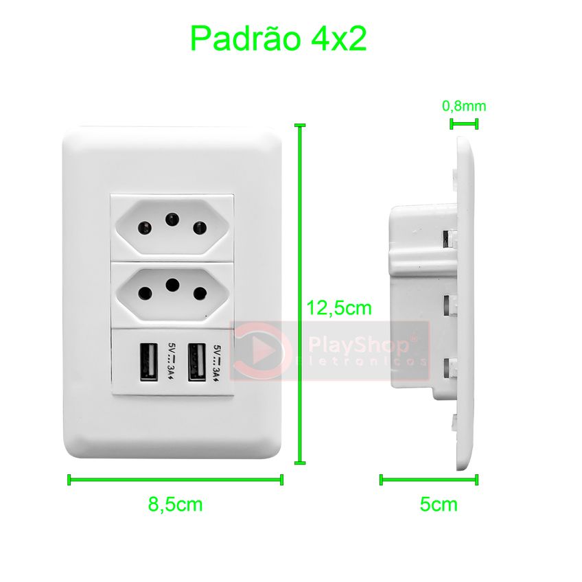 Tomada De Parede Dupla Duo 10a C/ 2 Usb 5v 3a Universal Bivolt Espelho 4x2 Branco Alto Padrão Carrega Rapido Celular - imagem 3