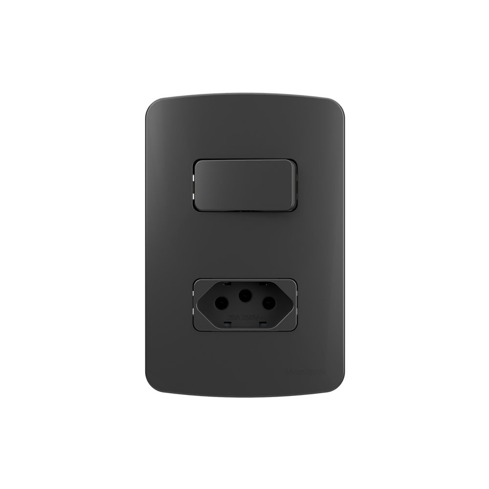 Interruptor Simples 10a E Tomada 2p+t 20a Margirius B3 Colors Com Placa 4x2 Grafite