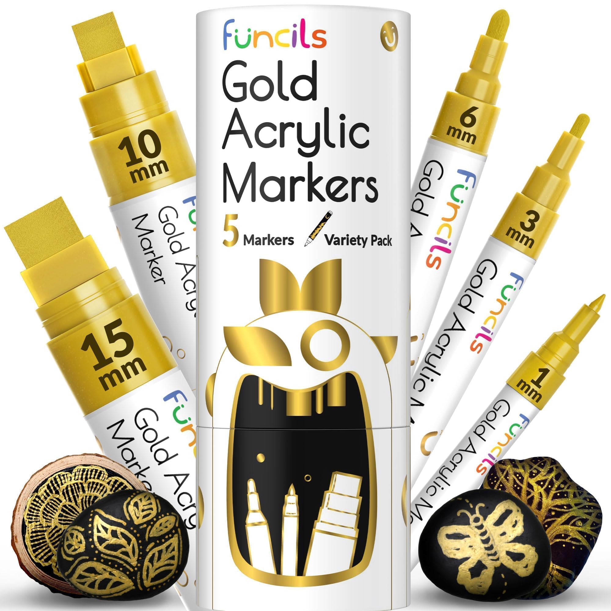 Caneta De Pintura Funcils 5 Acrílico Dourado Metálico Para Várias Superfícies