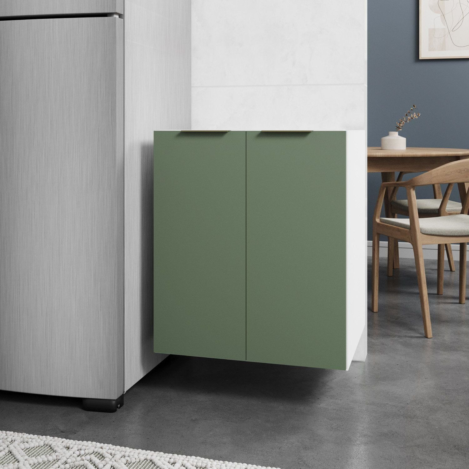 Balcão Suspenso 2 Portas 60cm Sem Tampo Ipanema Cabecasa Madeiraoriginals Verde Folha/branco