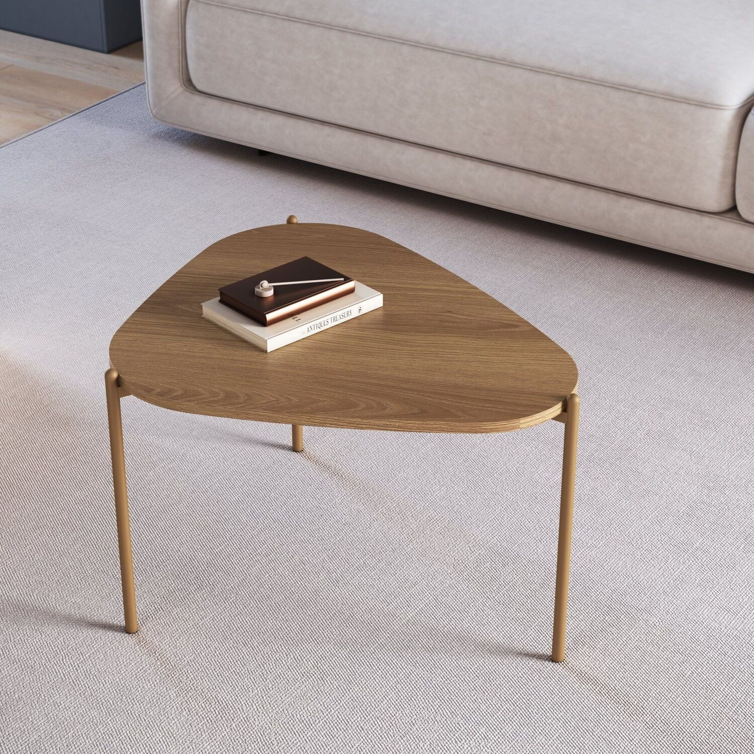 Mesa De Centro Orgânica Pé Metal Complementos Hanover/dourado