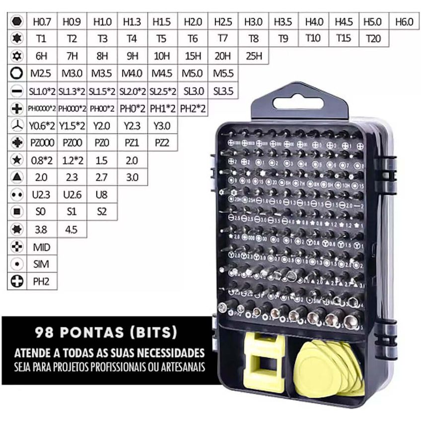 Kit Maleta Chave De Precisão 115 Peças Para Reparo E Manutenção De Eletronicos - Celular, Notebook, Pc Conserto De Ti - imagem 3