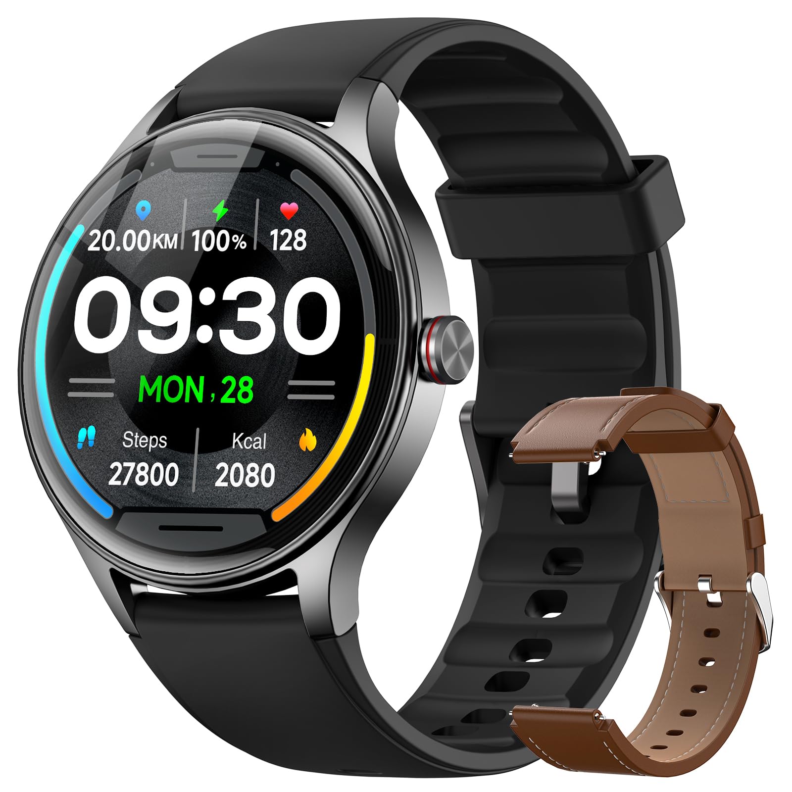 Smartwatch Fitpolo Para Homens/mulheres Com 2 Bandas De 40 Mm Ip68 Preto