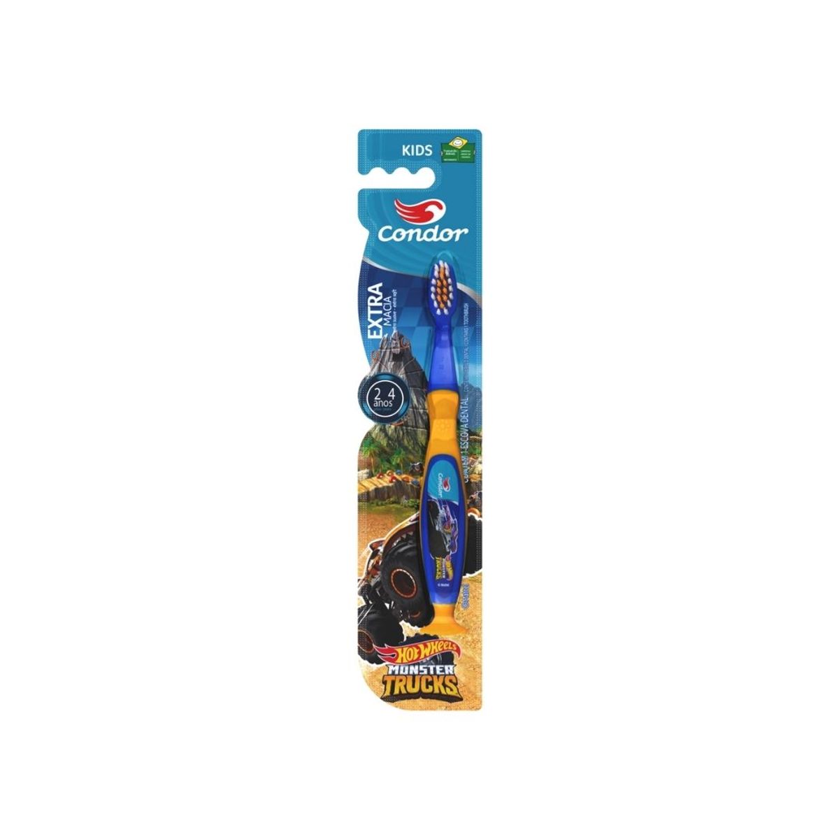 Escova Dental Extramacia Com Limpador De Língua E Ventosa Hot Wheels Monster Trucks Condor Kids Cabe