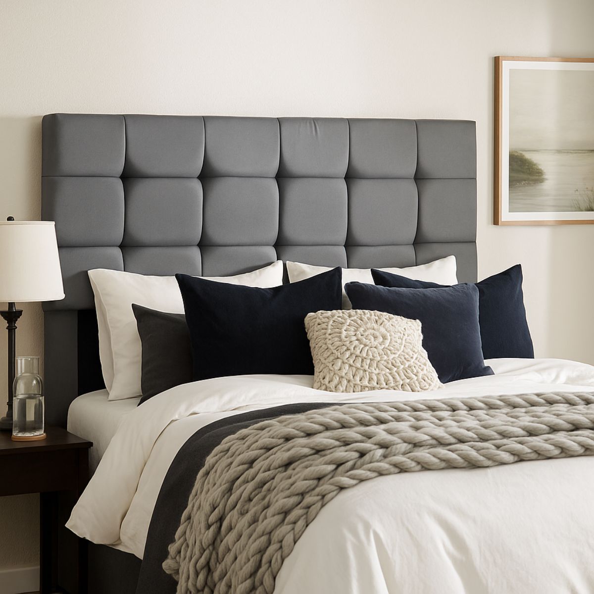 Cabeceira Cama Box Solteiro 90 Cm Naiara Em Suede Com Frame