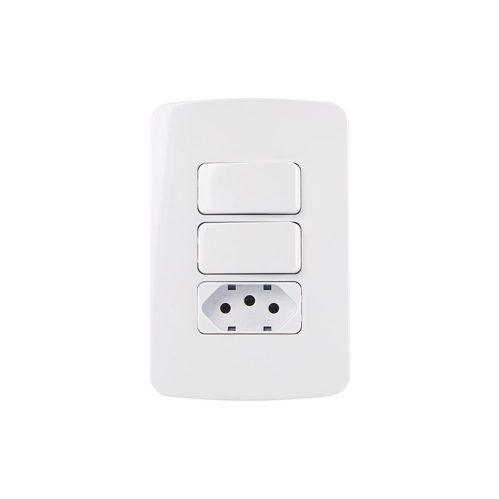 Interruptor Simples Duplo 10a E Tomada 2p+t 10a Margirius B3 Com Placa 4x2 Branco