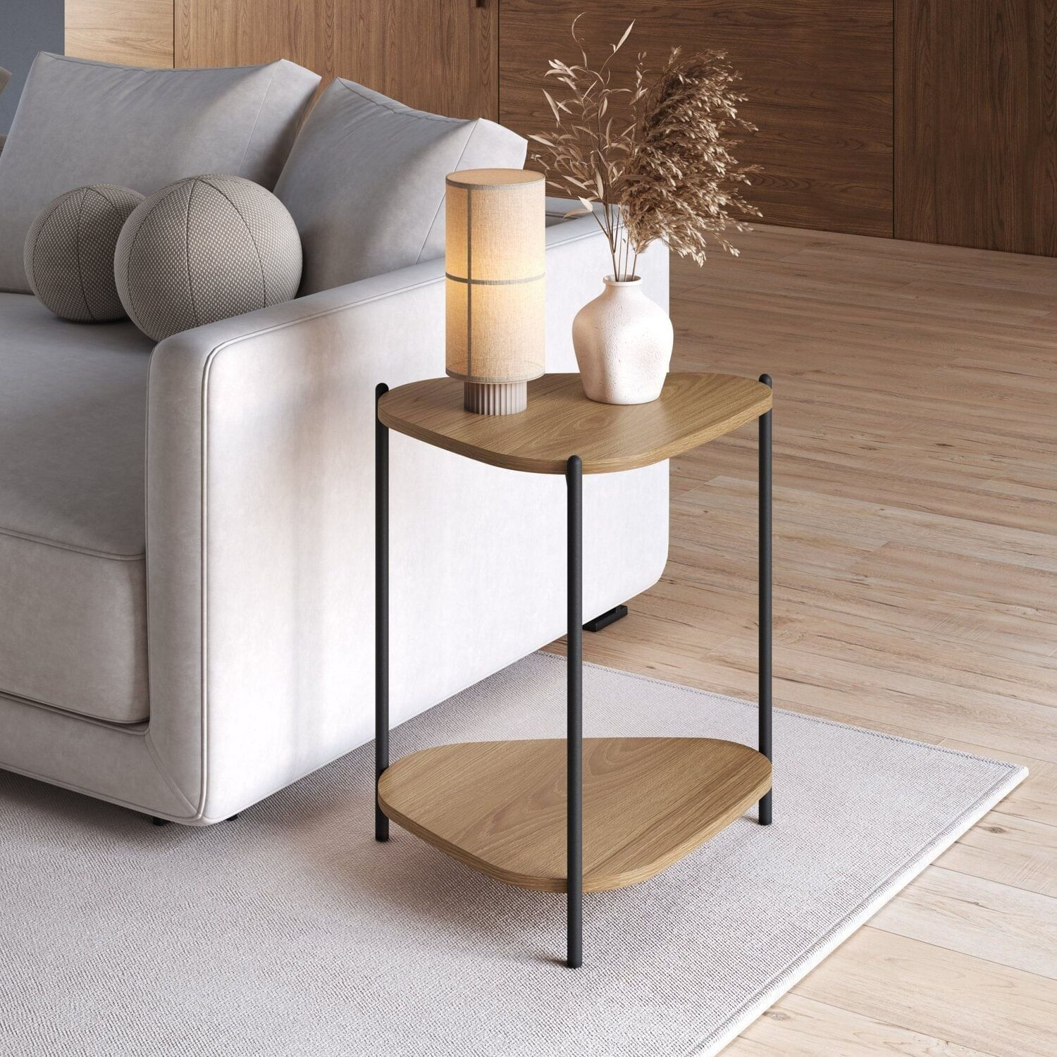 Mesa Lateral Com Prateleira Orgânica Pé Metal Complementos Hanover/preto