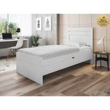 Cama Solteiro Baú Larissa Branca Com Colchão