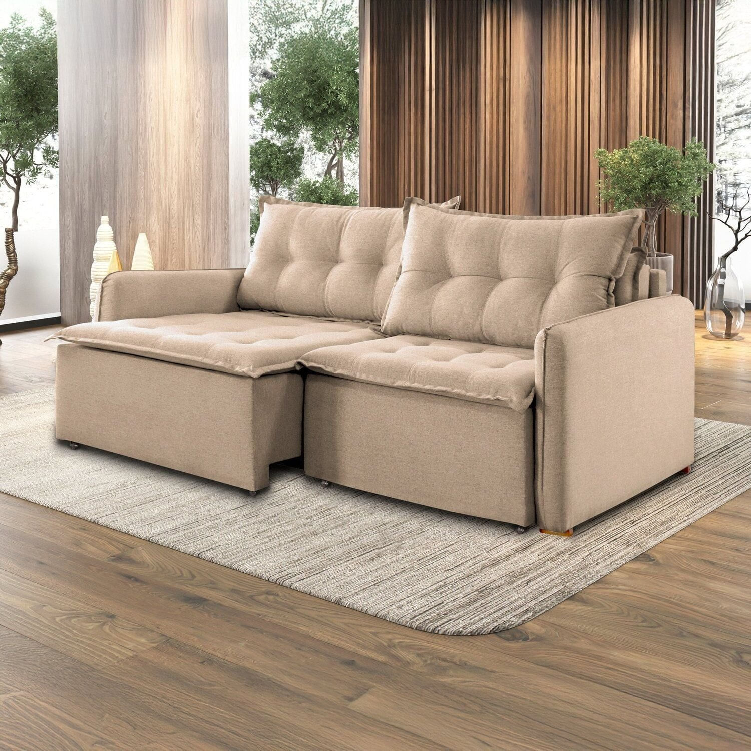 Sofá Cama Retrátil E Reclinável 220cm Linho Flórida Marrom