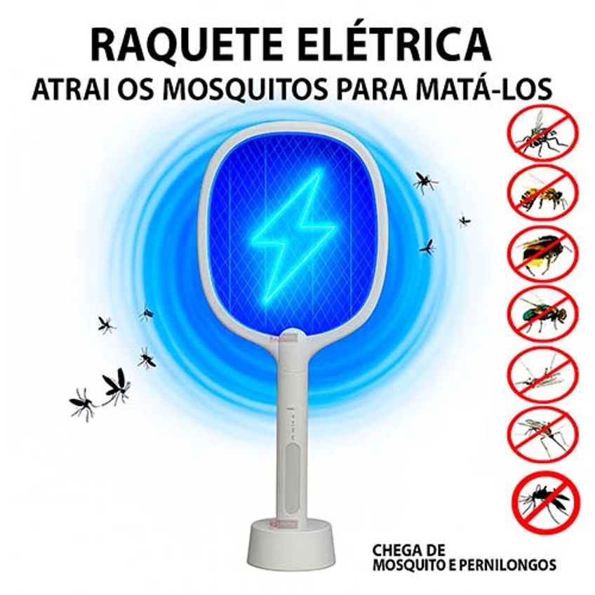 Raquete Elétrica 2 Em 1 Luminária Anti Inseto Mosquito Usb Recarregável Lâmpada Pernilongo Com Luz Uv Mosca - imagem 2
