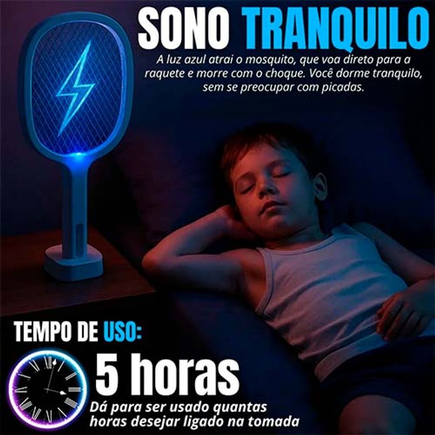 Raquete Elétrica 2 Em 1 Luminária Anti Inseto Mosquito Usb Recarregável Lâmpada Pernilongo Com Luz Uv Mosca - imagem 3