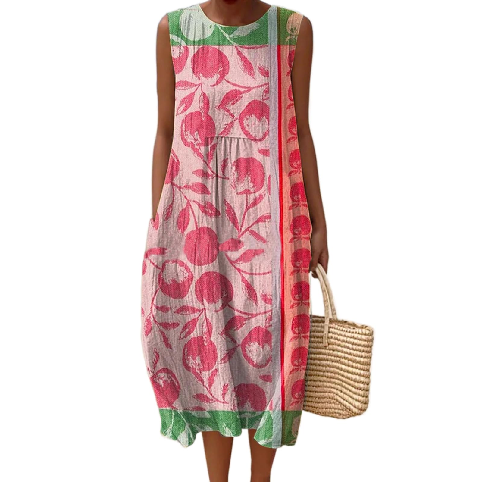 Vestido Maxi Feminino Akivide Com Estampa Floral Boho De Verão Com Bolsos