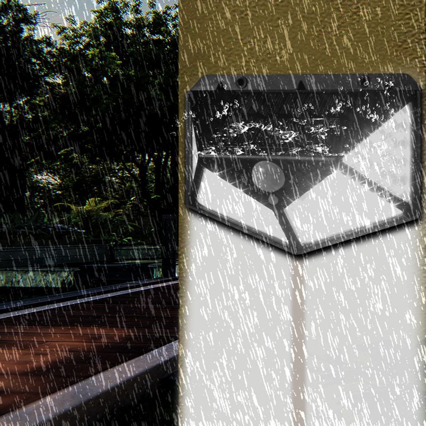 Luminária Solar Spot Lâmpada C/ 100 Leds Com Sensor De Presença Iluminação Área Externa Muro A Prova Dágua Branco Frio - imagem 2