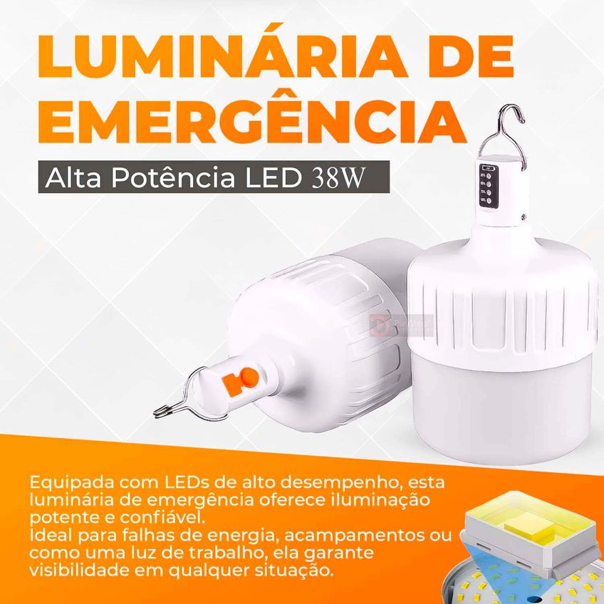 Luminária De Emergência Recarregável 38w Lampada Bulbo Led À Prova Dágua - imagem 2