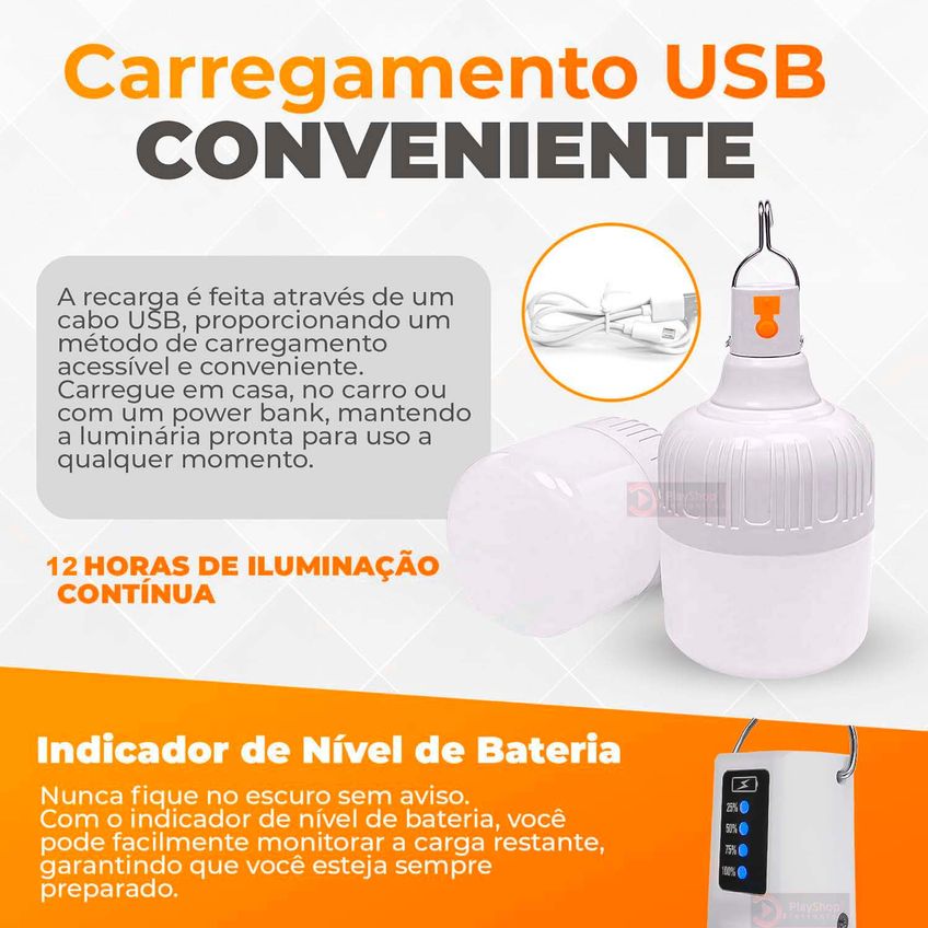 Luminária De Emergência Recarregável 38w Lampada Bulbo Led À Prova Dágua - imagem 3