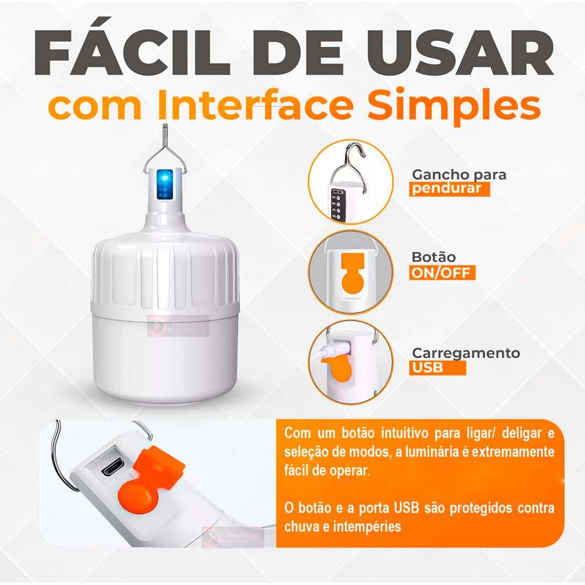 Luminária De Emergência Recarregável 38w Lampada Bulbo Led À Prova Dágua - imagem 4