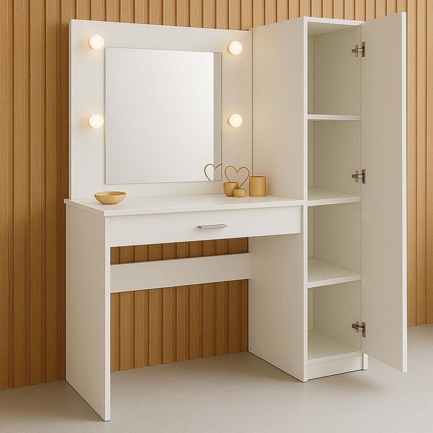 Penteadeira Camarim Com Espelho E Iluminação 1 Porta E 1 Gaveta Branco Branco - imagem 4