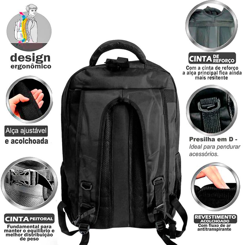 Mochila Masculina Feminina Unissex Faculdade Reforçada Viagem Impermeável Resistente Grande 62l Trabalho Escola Executiva Notebook Nylon - Cinza - imagem 3