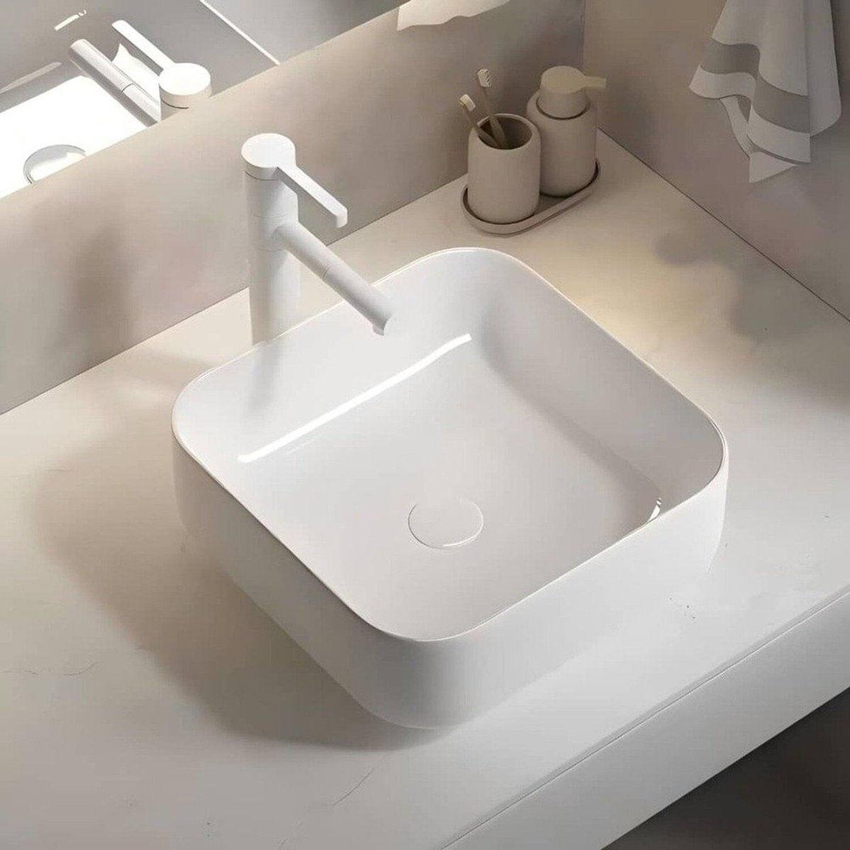 Cuba De Apoio 39x14cm Cerâmica Luxo Capri Mondialle Branco