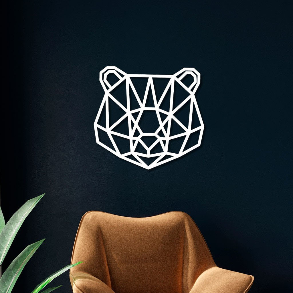 Escultura de Parede em MDF Rosto Urso Geométrico