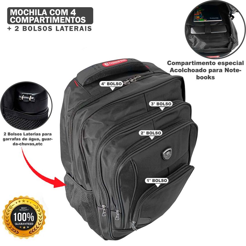 Mochila Masculina Feminina Unissex Grande Reforçada De Viagem 60 Litros Impermeável Prova D'água Executiva Notebook Trabalho Faculdade Escola Nylo - imagem 4