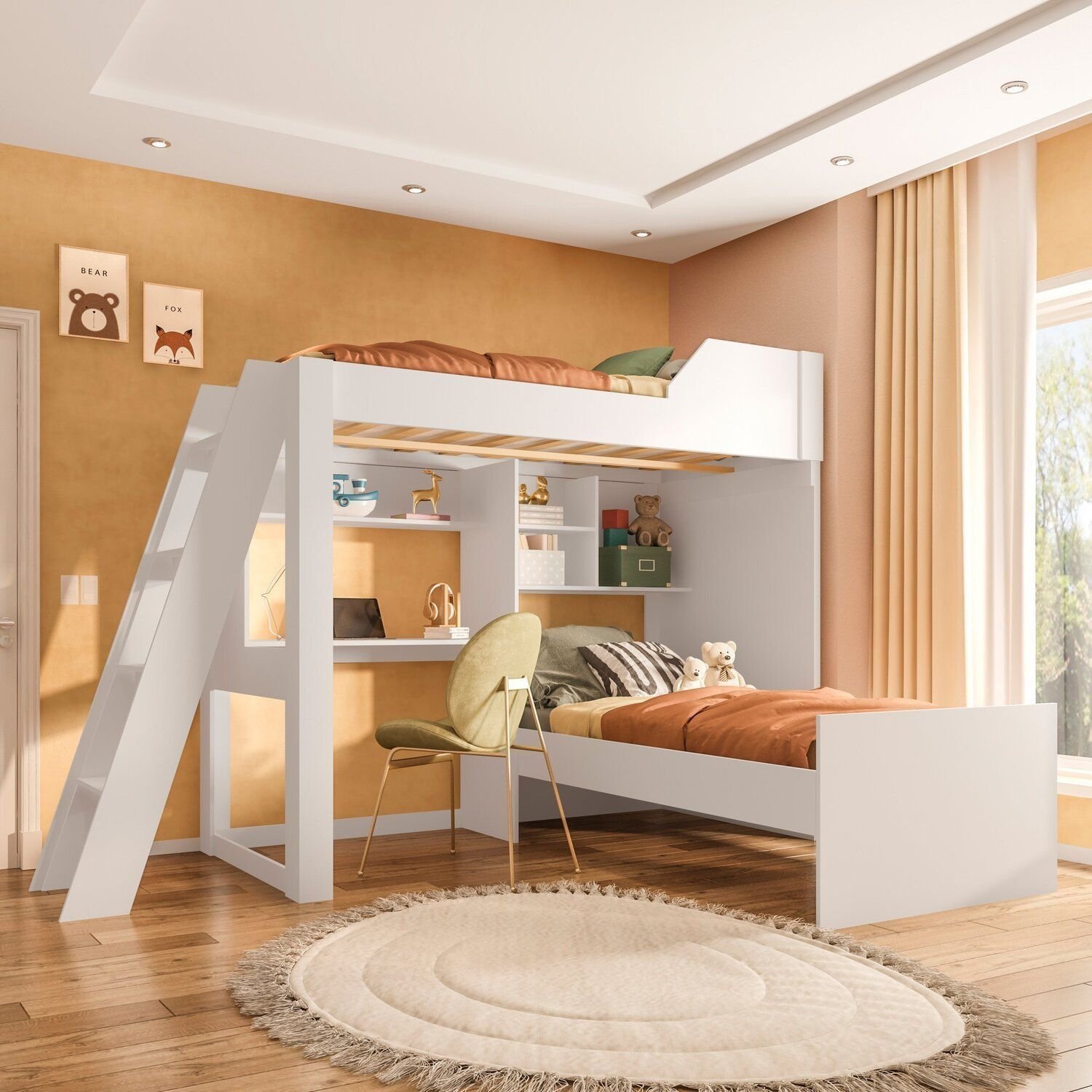 Beliche Office Infantil Juvenil Com Escrivaninha Vivace Branco