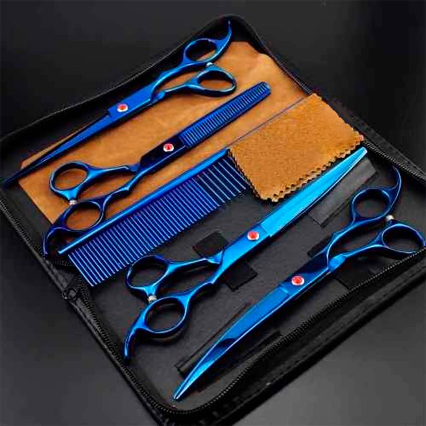Kit Tesouras E Pente Barbearia Cabelereiro Banho E Tosa Pet Semidentada 7 Polegadas - imagem 3