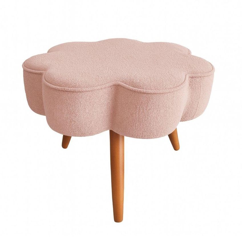 Poltrona De Balanço Para Amamentação Com Puff Em Bouclé Rosa Cor Rosa - imagem 5