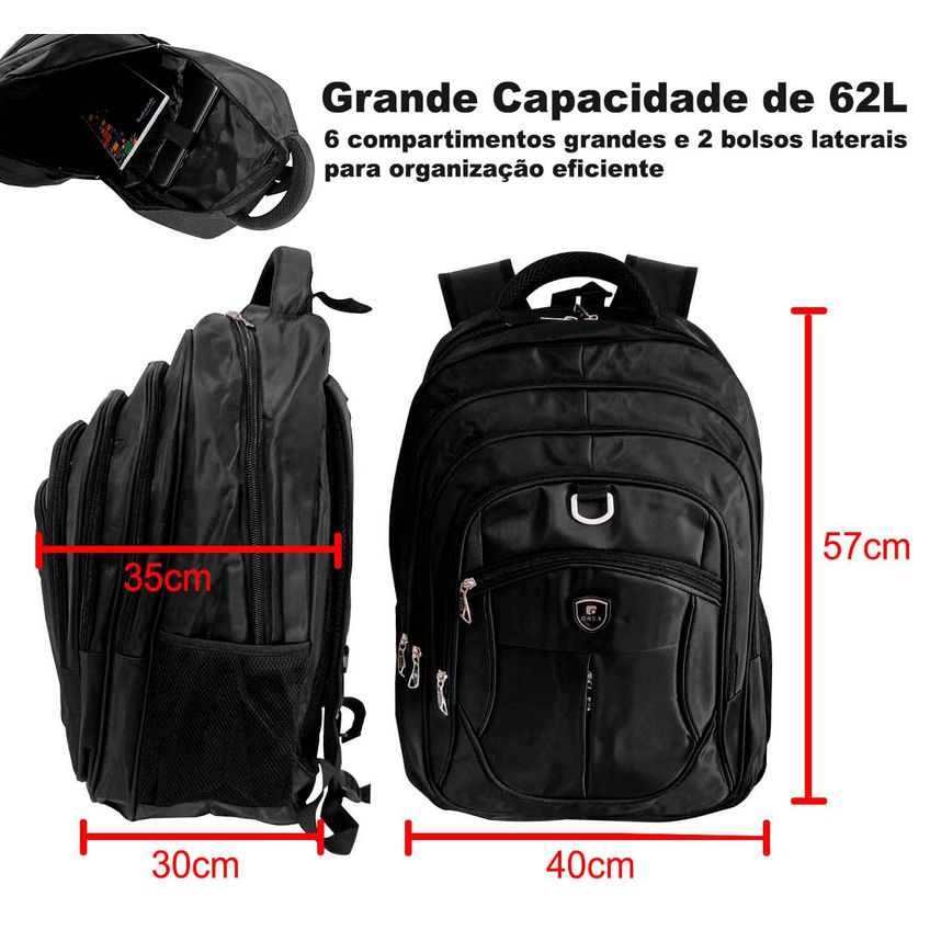 Mochila Masculina Feminina Unissex Faculdade Reforçada Viagem Impermeável Resistente Grande 62l Trabalho Escola Executiva Notebook Nylon - Azul - imagem 4