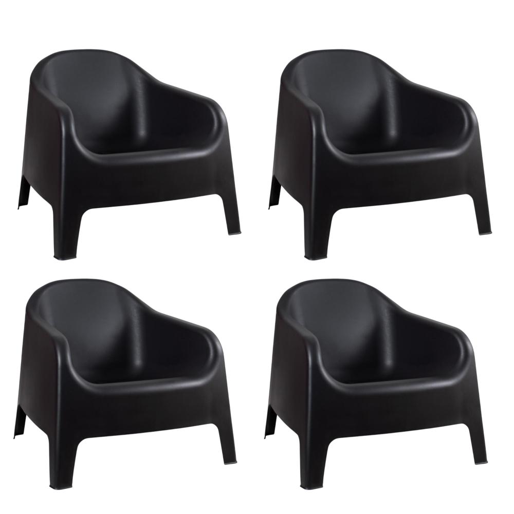 Kit 4 Cadeiras Poltrona Para Jardim Varanda Skarpo Preto