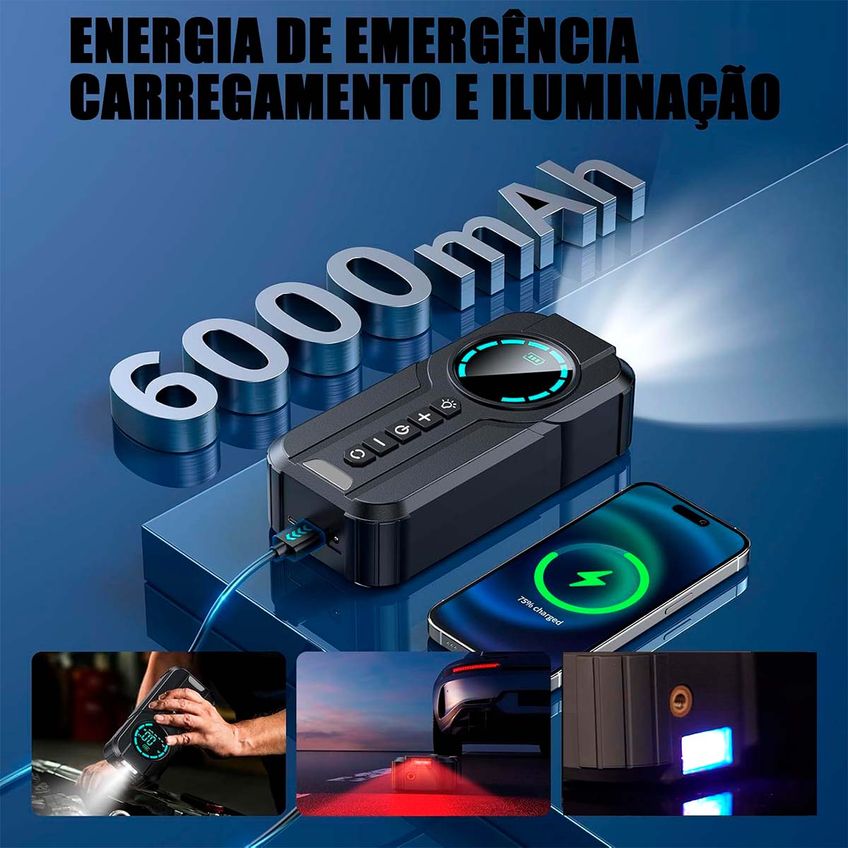 Bomba De Ar Portátil Inteligente Recarregável Automatico Digital, Calibrador Compressor De Ar De Encher Pneu +180psi - imagem 2