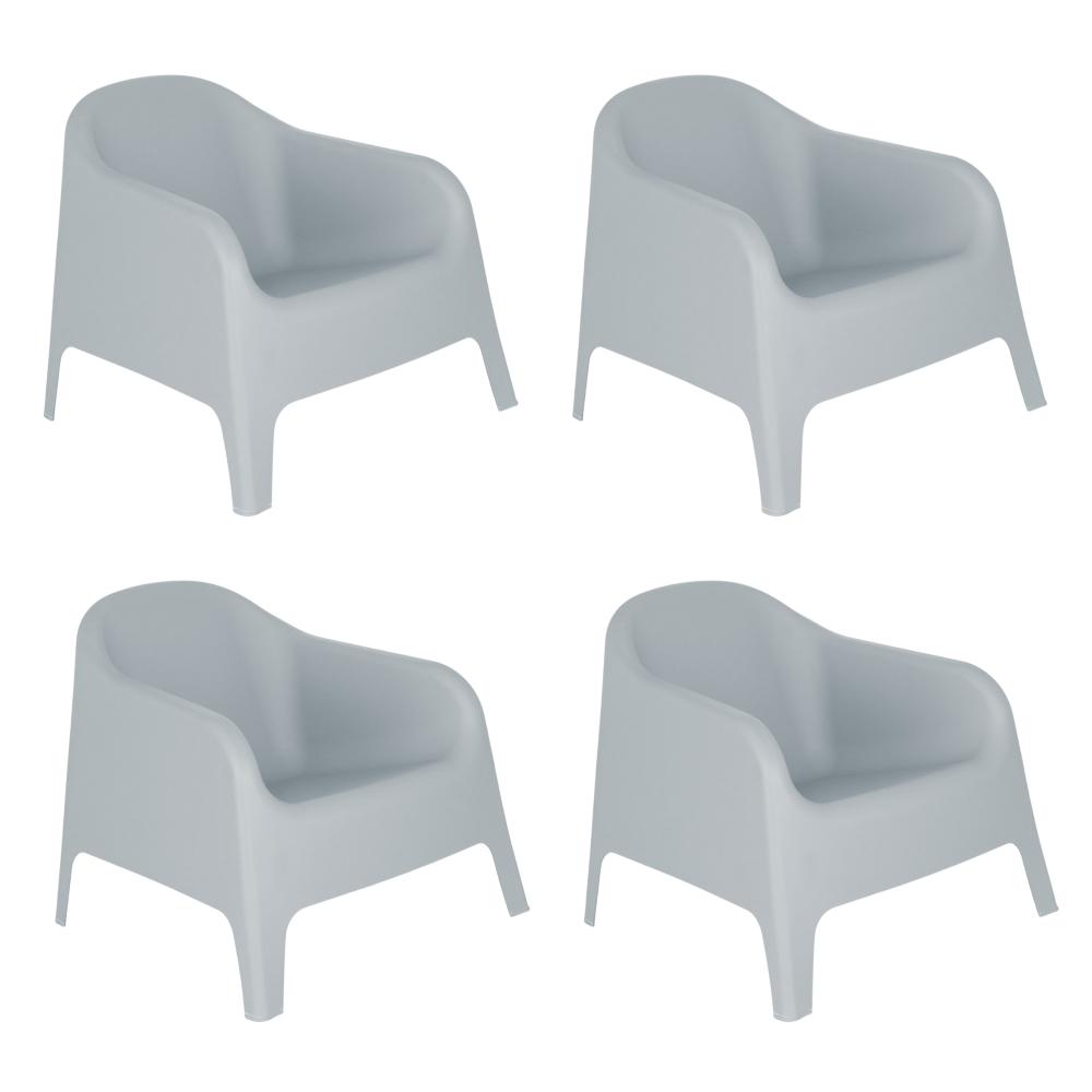 Kit 4 Cadeiras Poltrona Para Jardim Varanda Skarpo Cinza