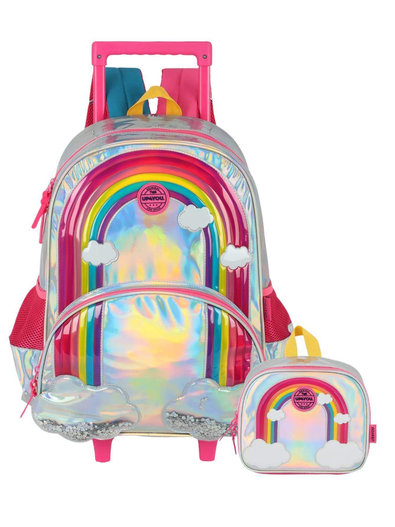 Kit Escolar Arco-íris Mochila Costas Rodas + Lancheira - Carrefour
