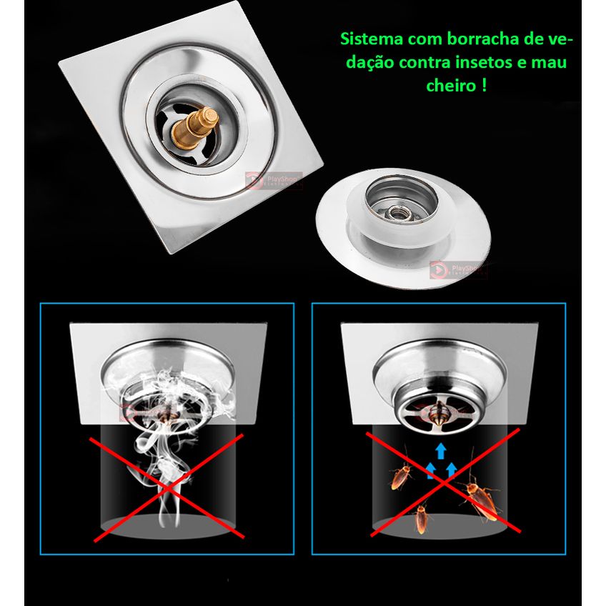 Ralos Click Inteligente Invisivel Smart Para Banheiro Lavabo Quintal Aço Inox 304 Pop Up Clic 10x10 Veda Cheiro E Inseto - imagem 2