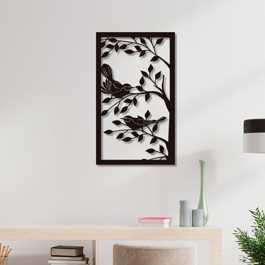 Quadro Individual Vazados em MDF Retangular Passarinho na Árvore