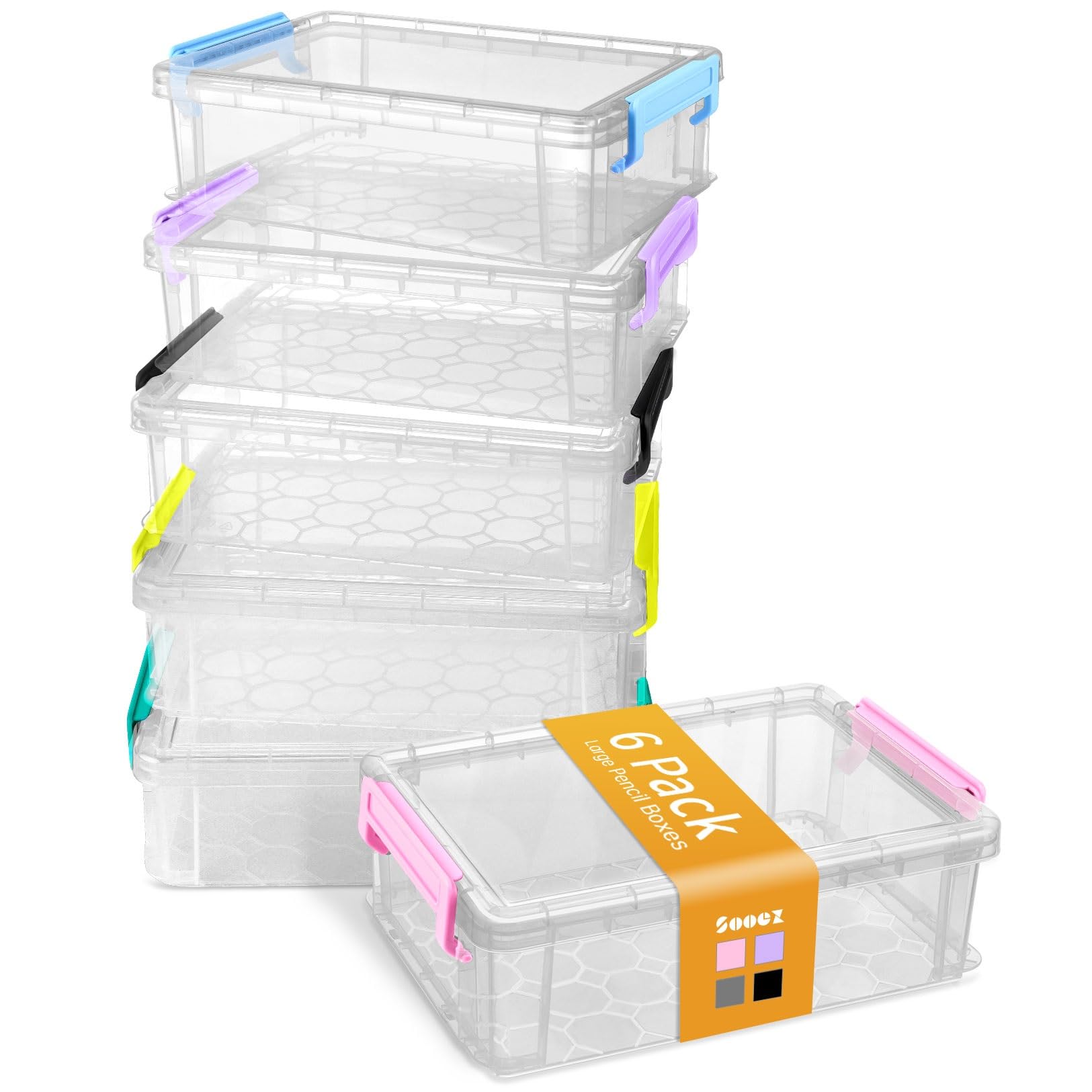 Caixa De Lápis Sooez, Estojo Rígido De Plástico Extra Grande, Pacote Com 6 Unidades, Transparente