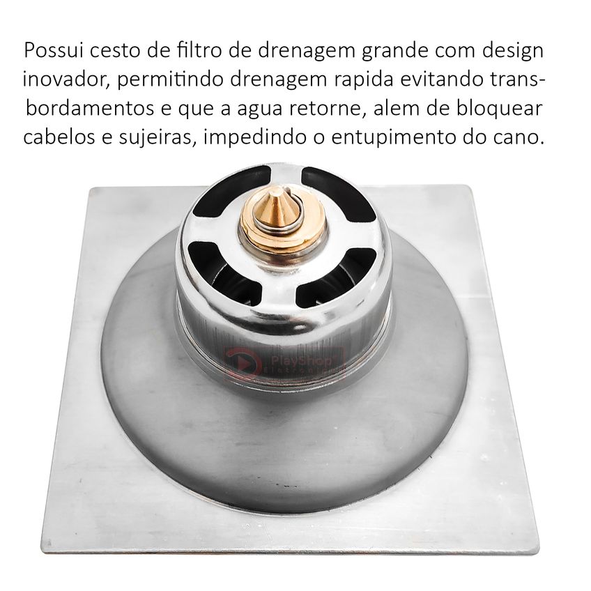 Novo Ralo Click Inteligente Em Aço Inox 304 Acabamento Quadrado Espelhado 10x10 Cm Com Tampa Abre E Fecha Oculto Cromado - imagem 4