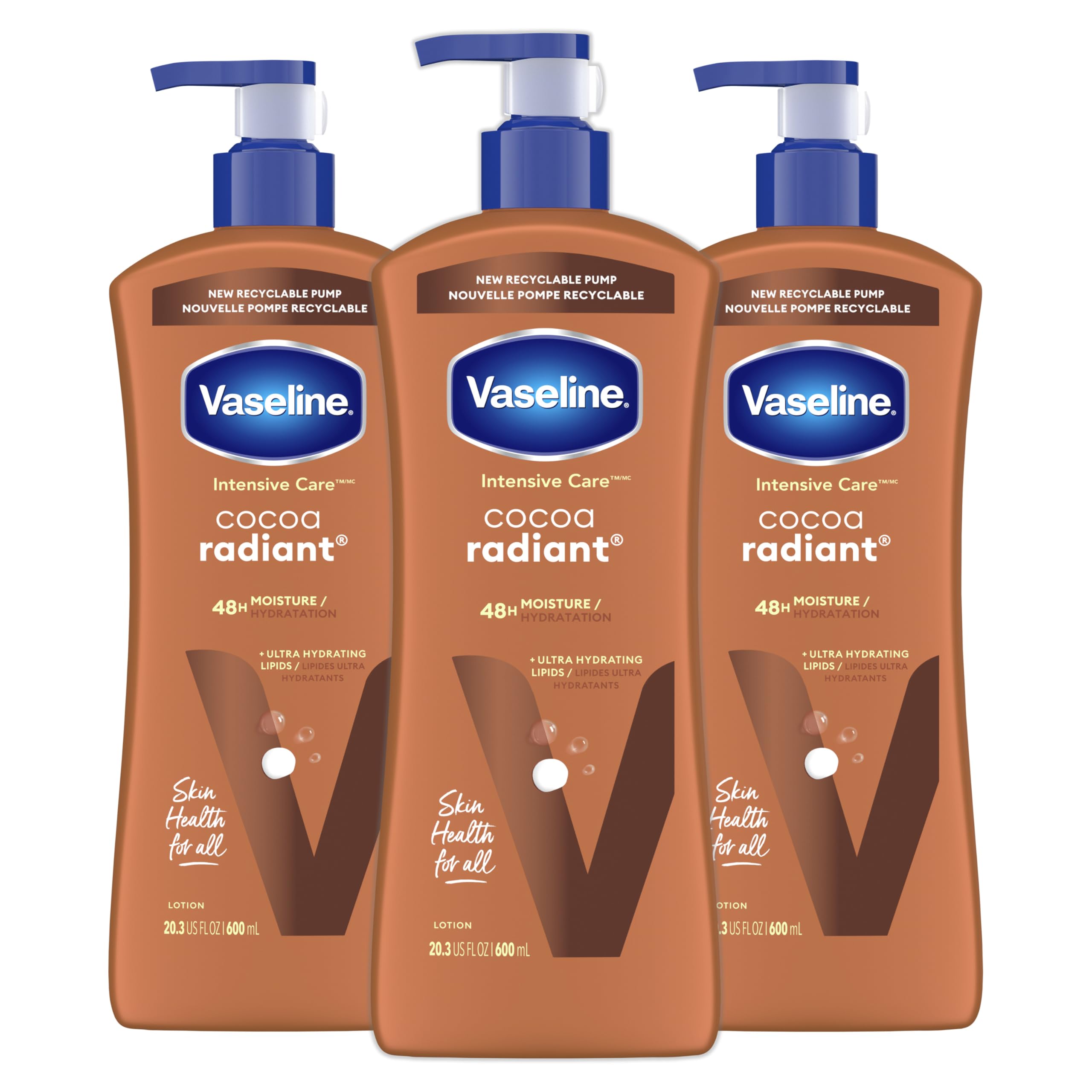 Loção Corporal Vaselina Intensive Care Cocoa Radiant 600ml X3