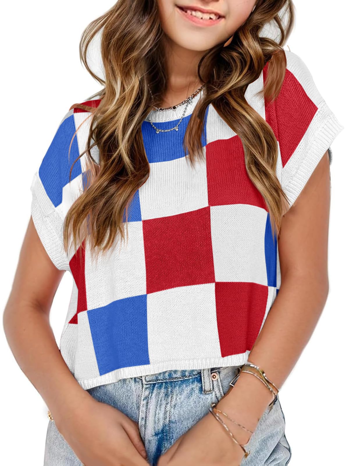 Colete De Suéter Crop Top Para Meninas Seiciviy Color Block De 7 A 14 Anos