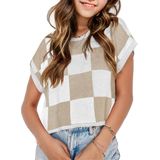 Suéter Curto Para Meninas Seiciviy Color Block Apricot 7-14y